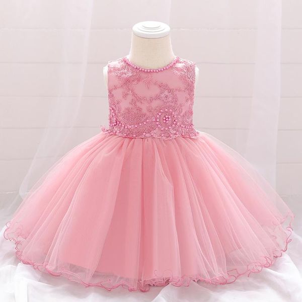 

girl's dresses lace born baby girl 1 year birthday dress pearls decoration toddler christening infant princess party for girls, Red;yellow