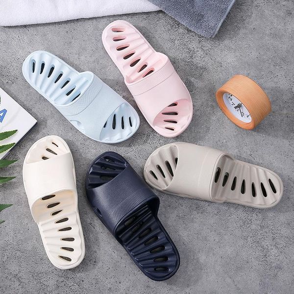 

new couple household slippers summer home leaking sandals solid color bathroom shoes eva wear-resistant women's shoes, Black