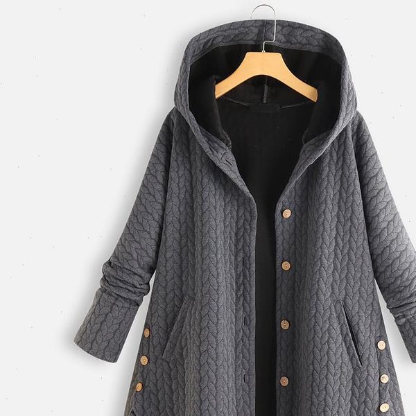 

hoodies women plus size jacket coat winter autumn warm casual button pockets high twist pattern long sleeve hooded coat moletom, Black;brown