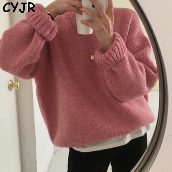 

women's pink sweatshirt ladies knit overszie long-sleeve sweaters loose girls stylish in thick mesh outerwear more size oghk, White;black