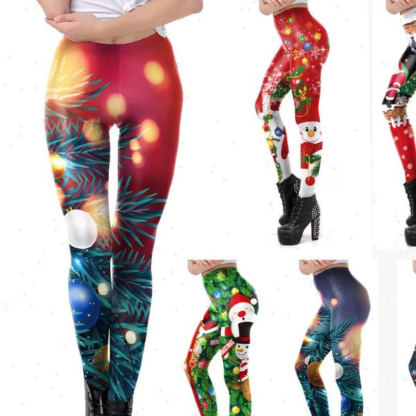 

vip fashion women xmas christmas festival skinny leggings hight waist striped belt 3d printing pants sports trousers, Black