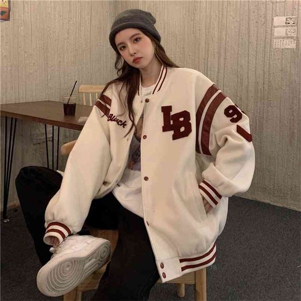 

baseball jacket for women autumn loose bomber oversize o neck embroidery uniform 's s 210914, Black;brown