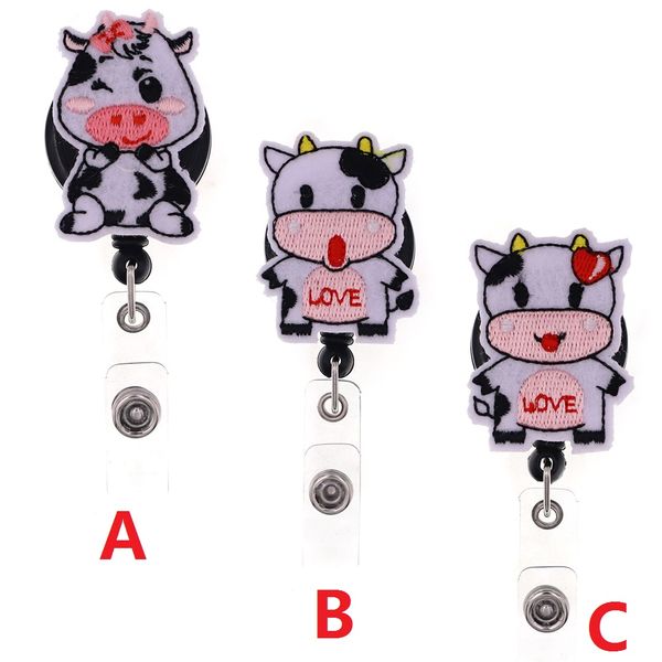 

custom fashion key rings interchangeable cute animal cow nurse id card name tag retractable badge holder reel with alligator clip, Slivery;golden
