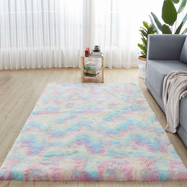 

carpets rainbow segment dye carpet soft plush tie faux fur area rugs for home bedroom living room mats decoration supplies