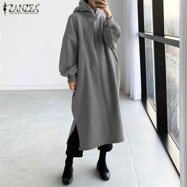 

autumn sweatshirt dress 2021 zanzea fashion women hoodies sleeve sundress casual hooded solid loose vestido long pullover 7, Black;gray