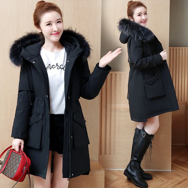 

winter clothing women's long section new version of the large fur collar black fashion warm cotton coat ly4p