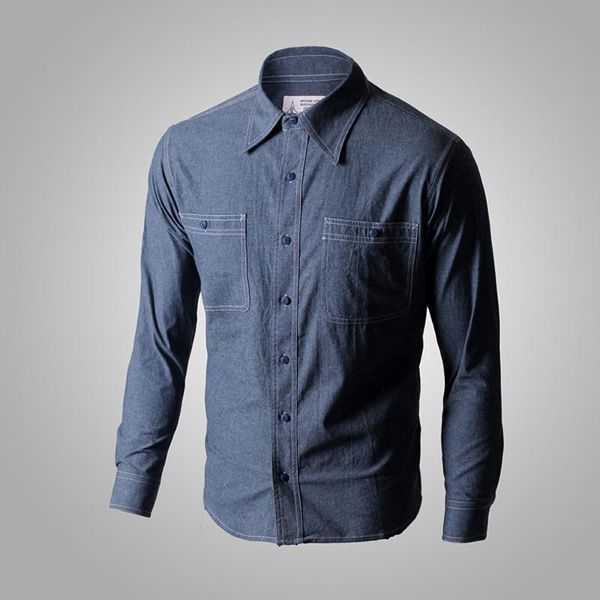 

men's casual shirts reproduction vintage us navy denim chambray work shirt fatigue utility, White;black