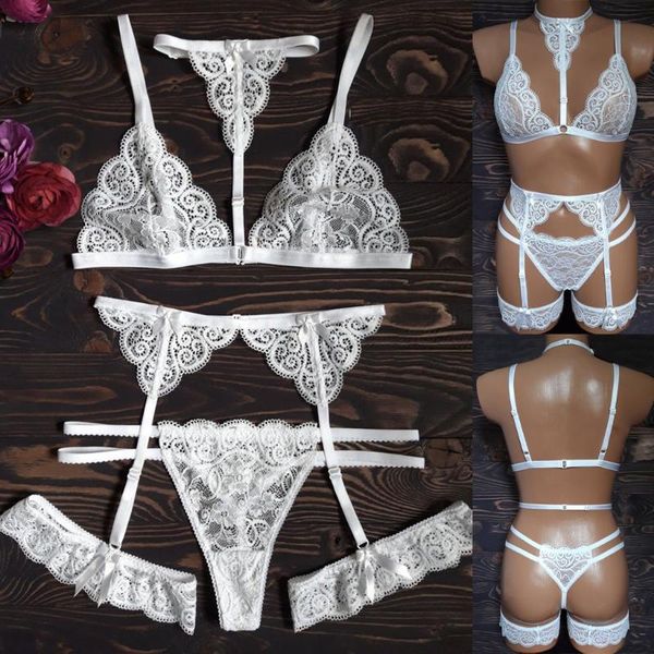 

bras sets babydoll set lingerie erotic porno costumi women lace halter wireless bra bow thong leg ring underwear, Red;black