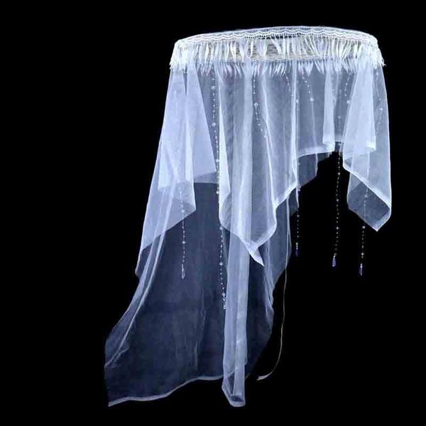 

stingy brim hats chinese ancient cap women hanfu hat tassel crystal face cover douli cosplay prop knight white black for, Blue;gray