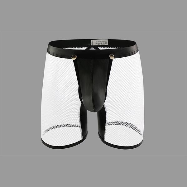 

men wild pvc faux leather u convex pouch boxers panties open crotch short boxer wetlook gay wear erotic lingerie f20, Black;white