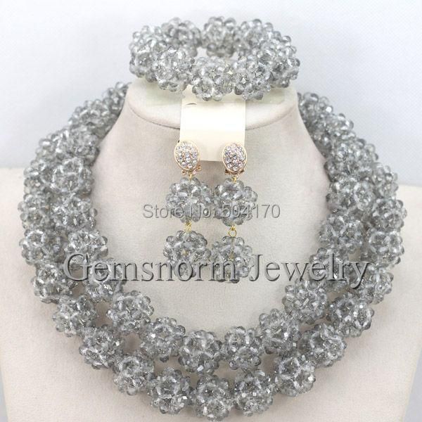 

earrings & necklace trendy african beads jewelry set nigerian wedding party lady fashion beaded gs701, Silver