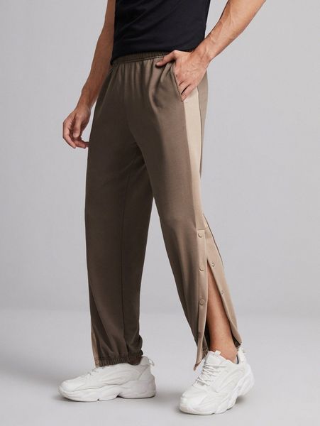 

men contrast sideseam press button sweatpants u5md#, Black