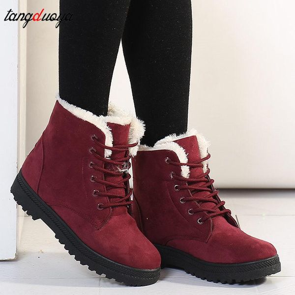 

boots women plus size 44 snow boot for winter shoes heels ankle botas mujer warm plush insole woman, Black