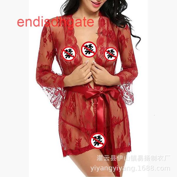 

skirt yiyang pajamas large size lace hollow kimono fun underwear, Black;white