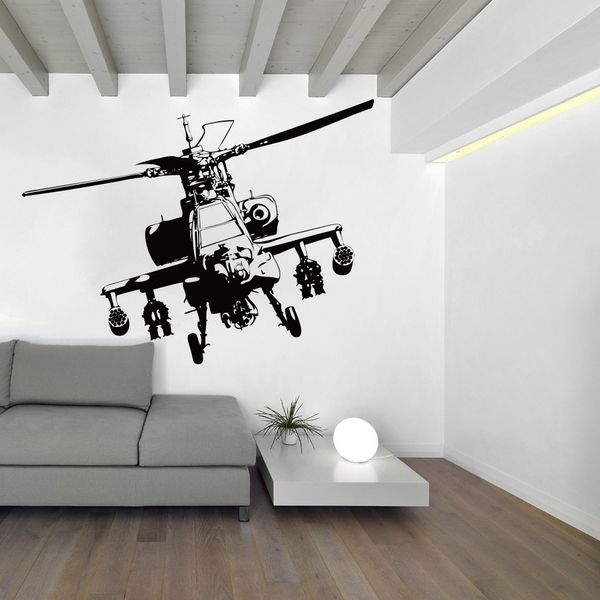 Büyük Helikopter Duvar Sticker Çocuk Odası Yatak Odası Uçak Uçak Ordu Duvar Çıkartması Oturma Odası Kreş Vinil Ev Dekor Mural 210308