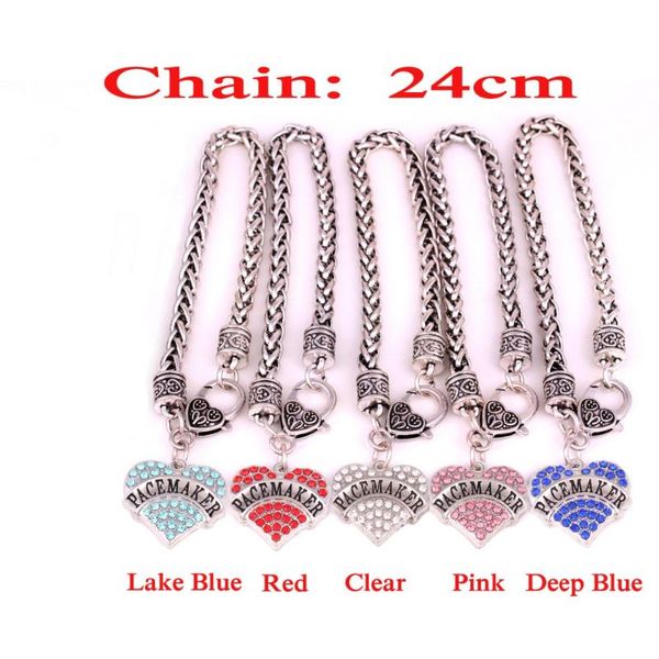 

charm bracelets pacemaker awareness alert crystal heart silver plated with 24cm wheat chain lobster claw bracelet sign jewelry, Golden;silver