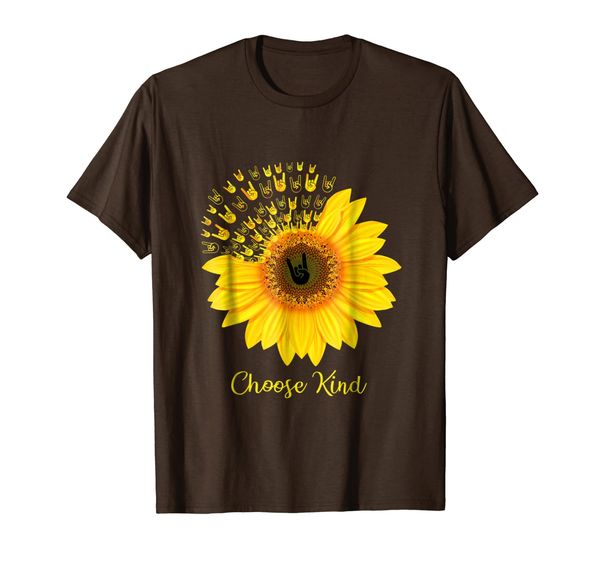 

choose kind sign language sunflower tshirt, White;black