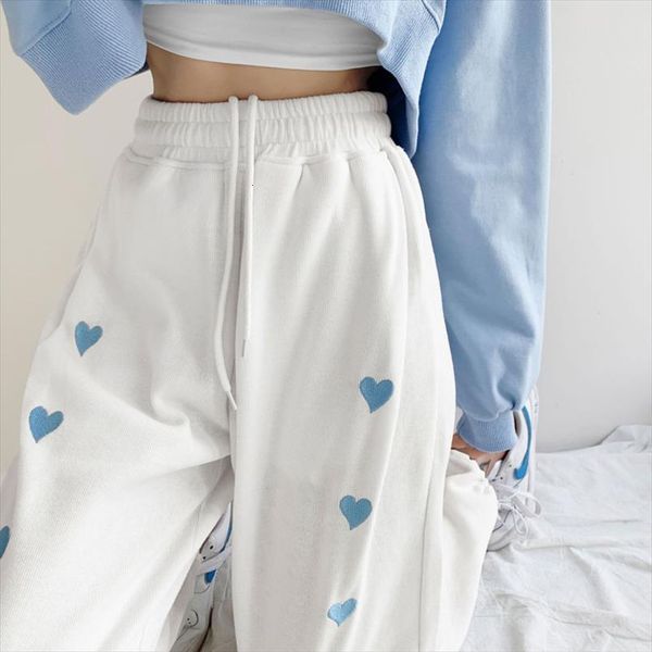 

love embroidery casaul white sweatpants womens pant spring black high waist harem pants female streetwear sports loose long joggers, Black;white
