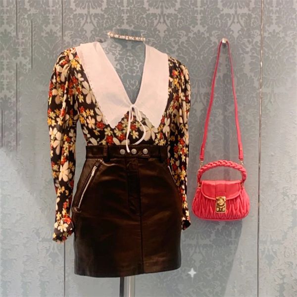 

2021 new runway designers for women spring summer vintage floral printed long sleeve chiffon blouses womens 3wp8, White