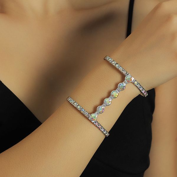 

bz1283 fashion hand decoration exaggerated atmosphere metal magic color zircon geometric h-shaped bracelet, Silver