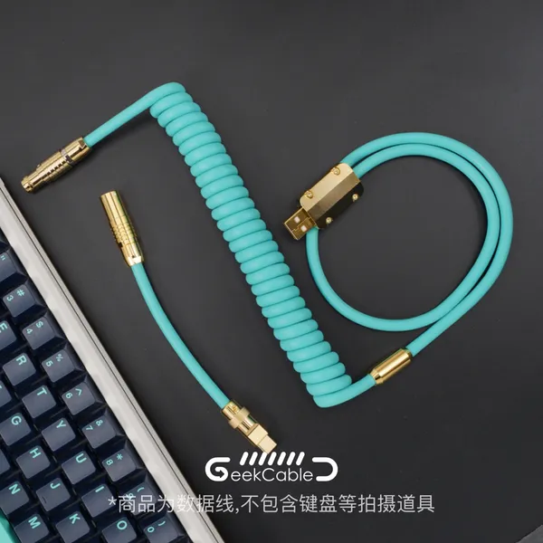 Geekcable Handgefertigtes, maßgeschneidertes mechanisches Tastatur-Datenkabel, superelastisches goldenes Spiral-Gummi-Tastaturkabel, Tiffany und Weiß
