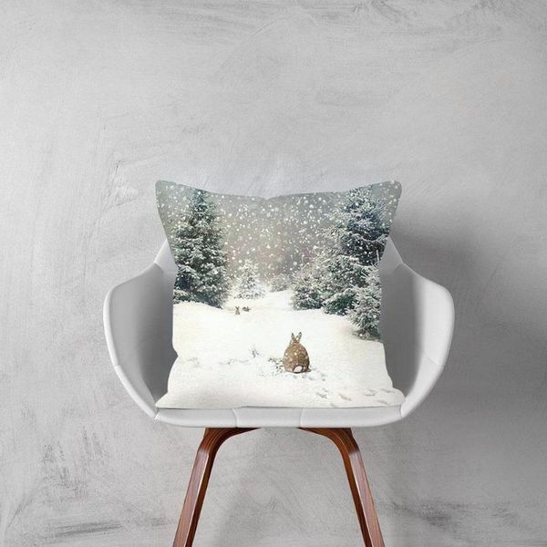 

pillow case single-sided linen cover christmas deer printed sofa peach furnishing skin modern home single pillo m9b0
