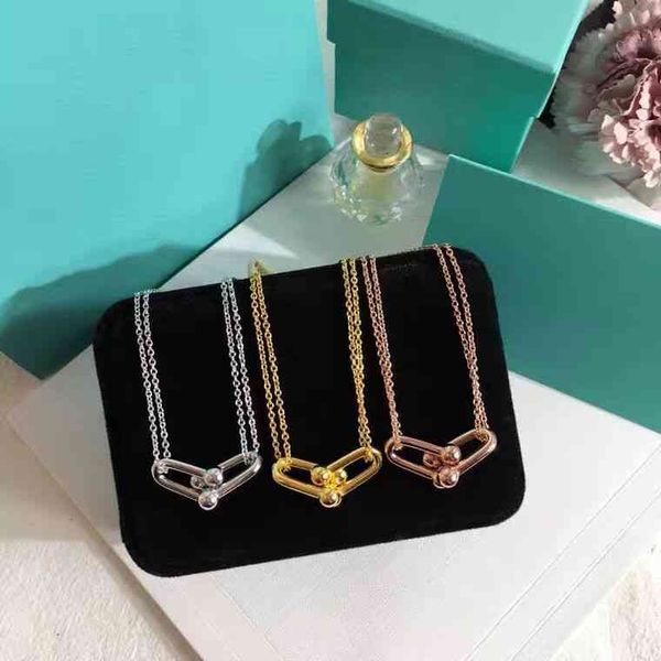 

the new t family necklace 925 sterling silver plated 18k gold necklace double ring buckle pendant clavicle chain