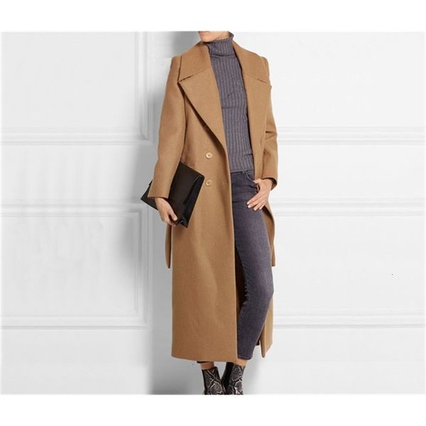 

new fashion long wool coat oversize women slim cashmere straight hem overcoat jacket design femininos maxi winter coat, Black