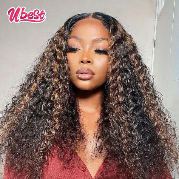 

lace wigs u highlight 2 30 malaysian kinky curly frontal wig transparent culry human hair for women 4 27, Black;brown