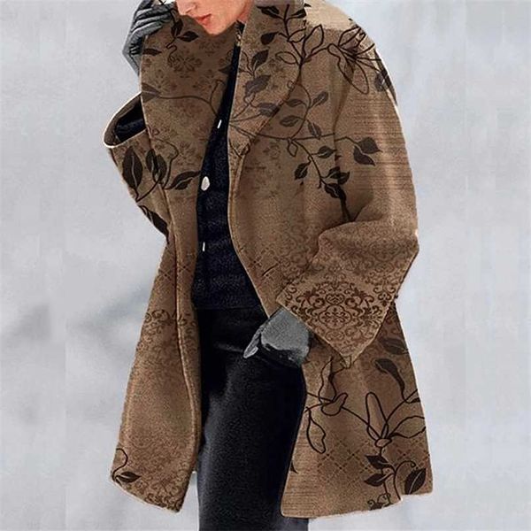 

autumn winter button patchwork wool overcoat elegant lapel collar women plaid print jacket vintage long sleeve cardigan coat 211130, Black