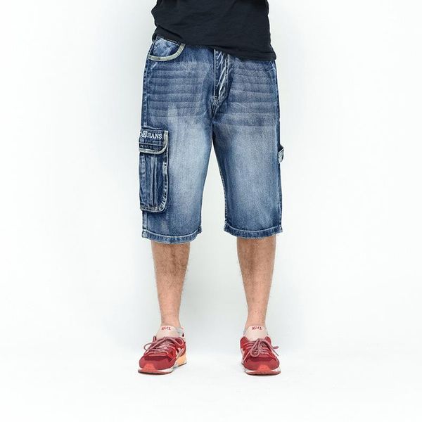 

men's shorts 3/4 men jeans vintage streetwear fashion hi street denim baggy loose male bermuda plus size 46 44, White;black