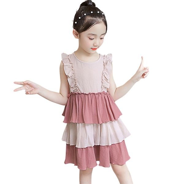 

teenage girl dresses patchwork girls cake tiered kids summer children's costumes for 210528, Red;yellow