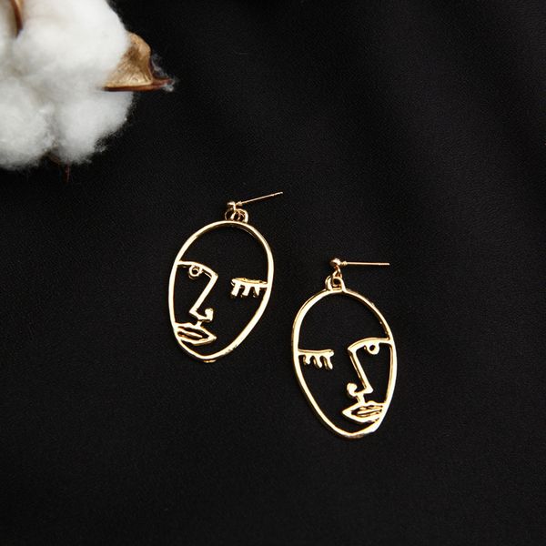 

studs earrings korean fashion personality face hollow eyes oval for women, Golden;silver