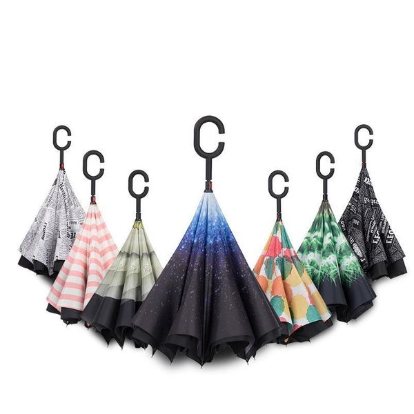 

2018 folding long shank double layer inverted umbrella windproof reverse c-hook male golf umbrella reverse umbrellas f qylvdt
