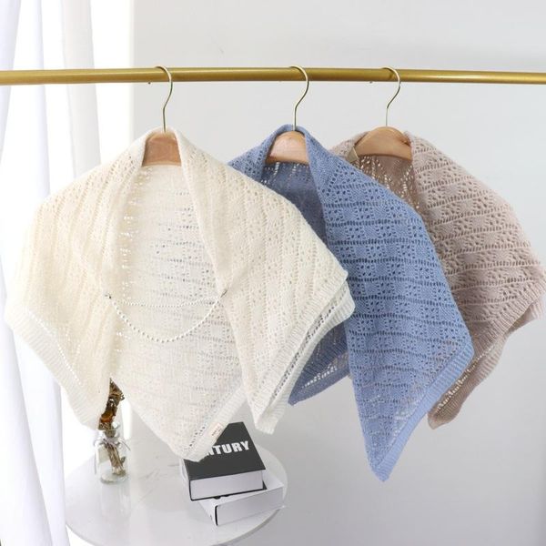 

scarves pearl knitted scarf shawl 80cmx80cm square waistcoat women big button down solid color fake collar, Blue;gray