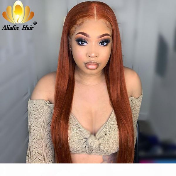 

aliafee dark orange colored straight hair wig pre plucked lace front human hair wigs ombre remy lace part wig for black women, Black;brown