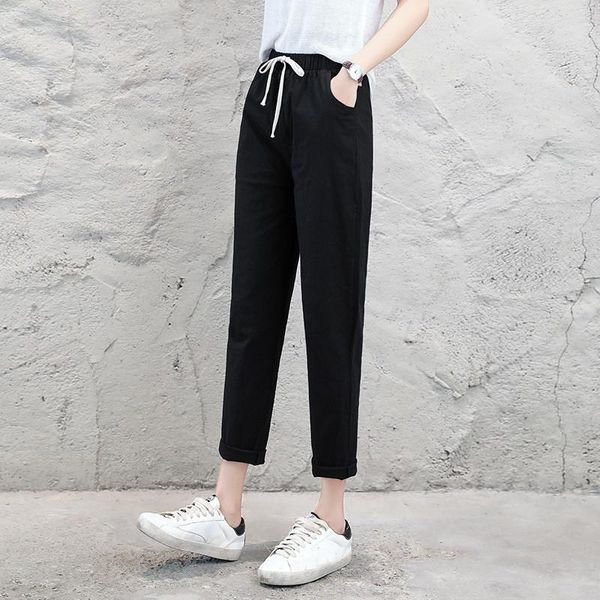 

women's pants & capris spring summer women washed cloth loose korean casual straight n harlan feet comfortable solid color, Black;white