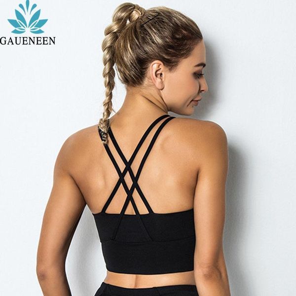

cross back sports bra for women gym padded push up yoga shockproof running workout tank sleeveless crop outfit