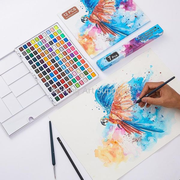 

gift sets solid watercolor 120 colors professional painting set including water brush fluorescent macaron pearlescent color art supplies