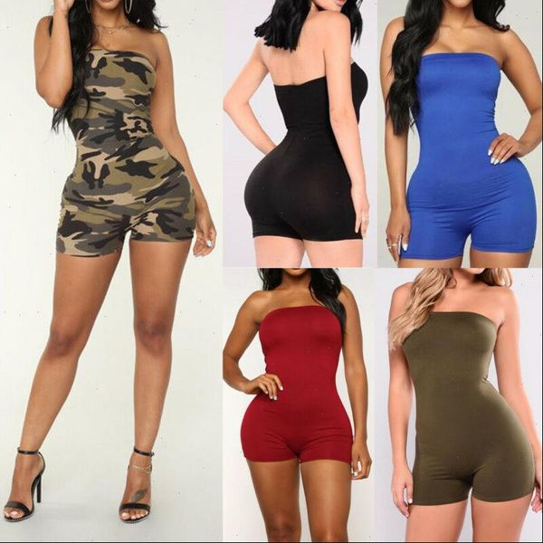 

2021 new romper playsuit women clubwear summer solid color playsuit ladies casual bodycon party shorts playsuits strapless, Black;white