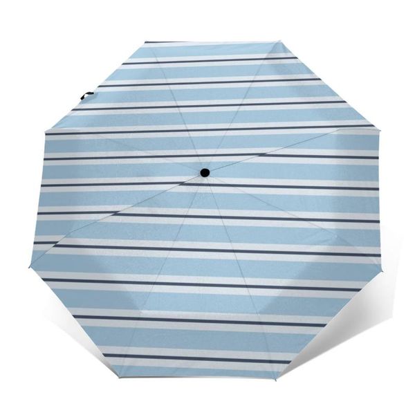 

umbrellas wind resistant fully-automatic umbrella blue stripes rain 3 folding parasol travel car