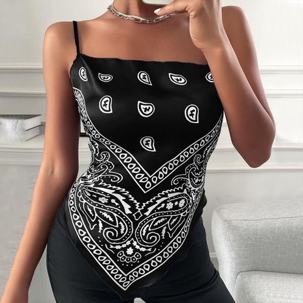 

bandage strap womens cami silk tee summer fashion print streetwear cropped seeveless feminino pullover vest, White
