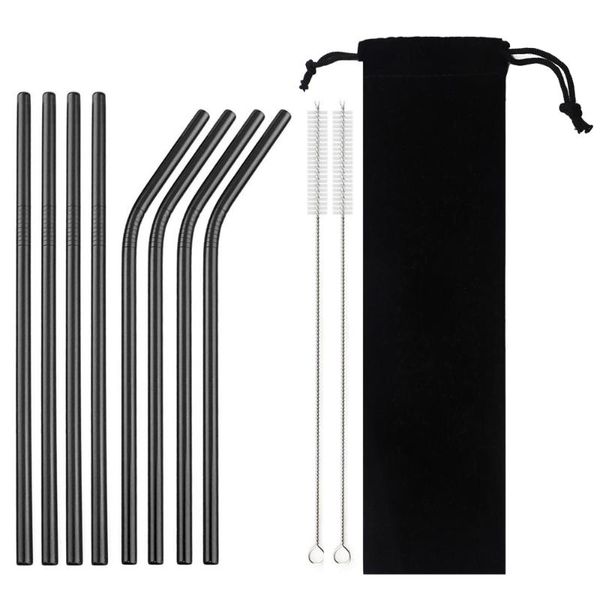 

drinking straws 10set colorful mteal reusable straw set 18/10 stainless steel with brush bar party accessory