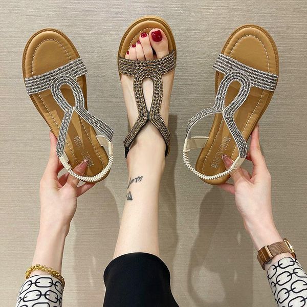 

sandals glitter slippers women summer 2021 fashion bling female flip flops beach diamond flat shoes outdoor, Black