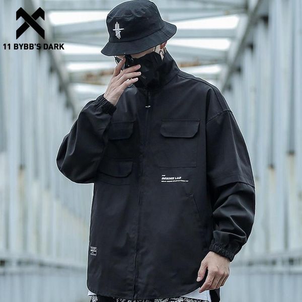 

men's jackets 11 bybb's dark solid zipper cargo jacket men cardigan coat bomber streetwear techwear autumn outwear, Black;brown