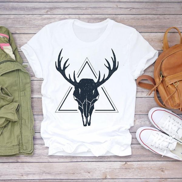 

heifer skull fashion geometric womens t shirt printing clothes ladies graphic female tee, White