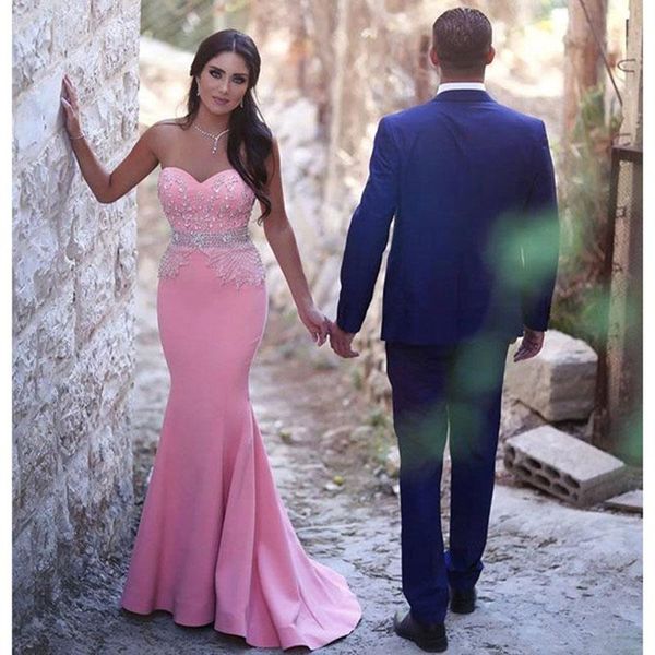 

party dresses mermaid evening sweetheart beaded with rhinestones pink elastic chiffon backless formal prom dress for graduation, White;black