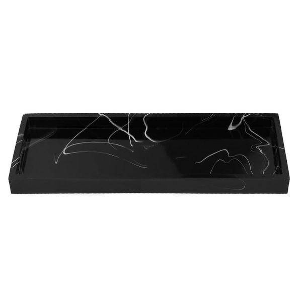 

1pc l storage tray marble texture durable tray resin bathroom (black)