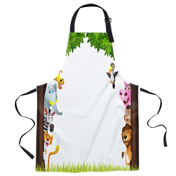 

aprons jungle forest cartoon animal lion elephant giraffe zebra tiger bird monkey apron woman bibs home cooking baking