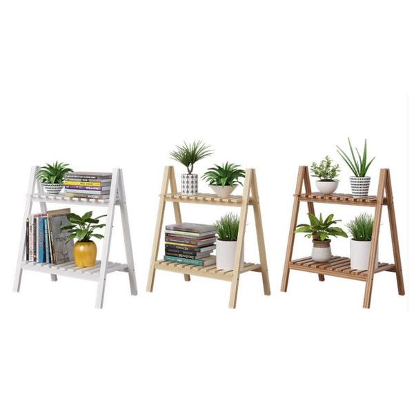 

hooks & rails wooden plant stand rugged and durable double-layer trapezoidal design household 2 tier foldable flower pot display shelf rack